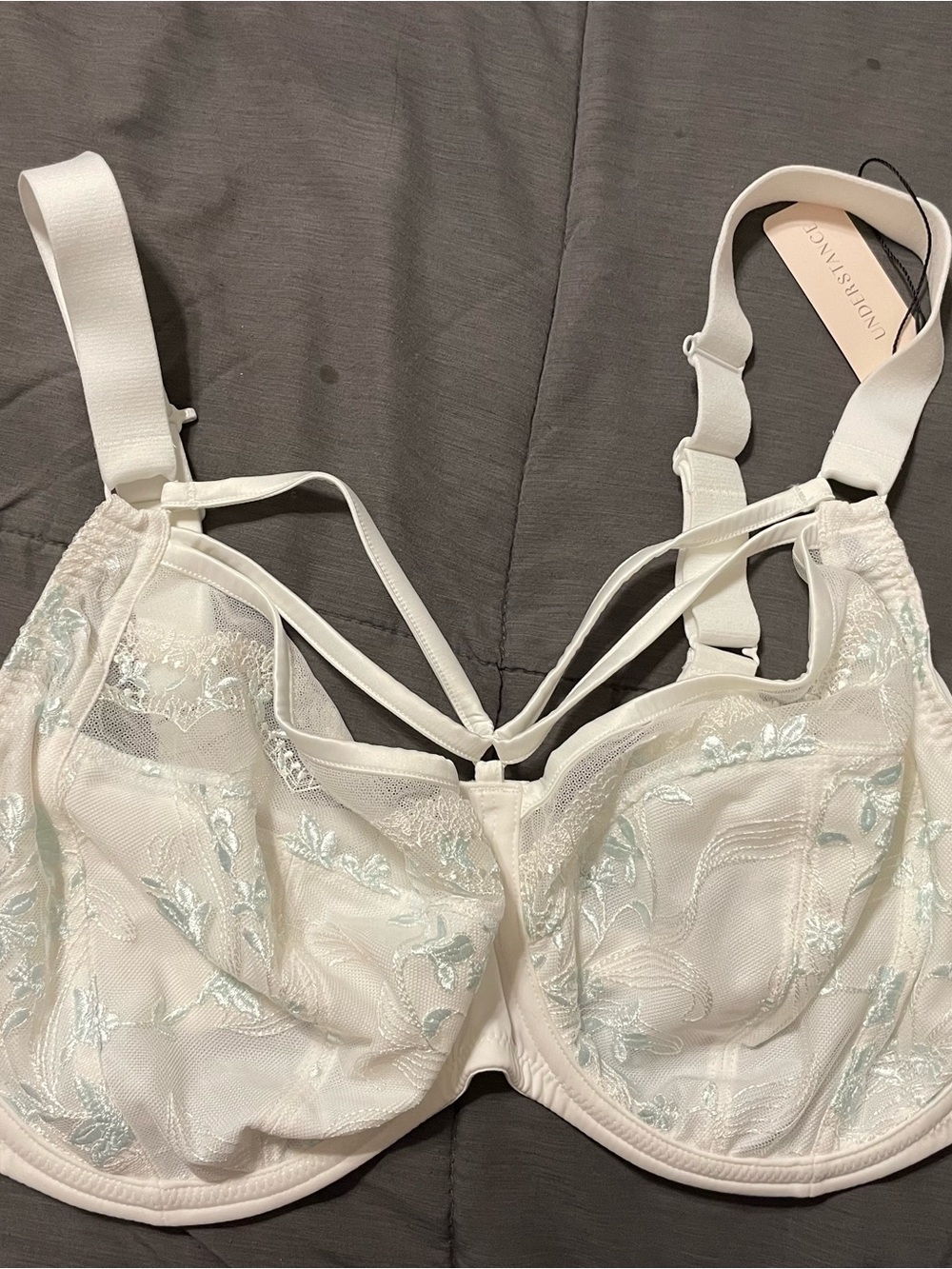 Ivory Embroidered Underwire Bra with Decorative Strap Detail